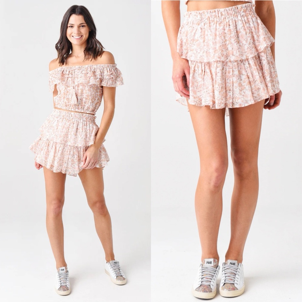 Love Shack Fancy Cotton Tiered Dorin Ruffle Mini Skirt in Vanilla Foam Size S - Picture 4 of 16